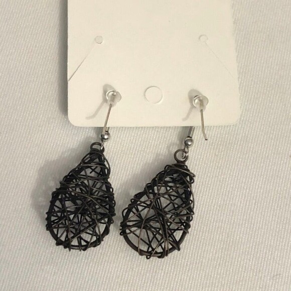 Teardrop 3D Wire Dangle Earrings - Picture 2 of 4
